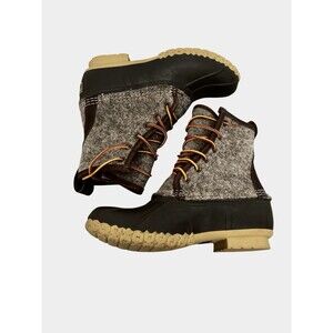 LL Bean Size 7 Brown Wool Felt Upper Duck Rain Festival Snow Winter Boot USA